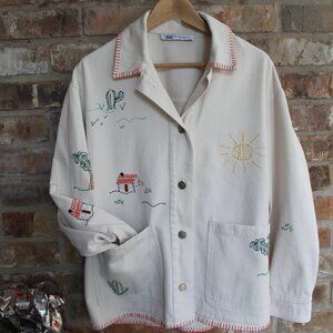 ZARA Southwestern Cotton Twill Hand Embordered & Blanket Stitched Jacket S - M